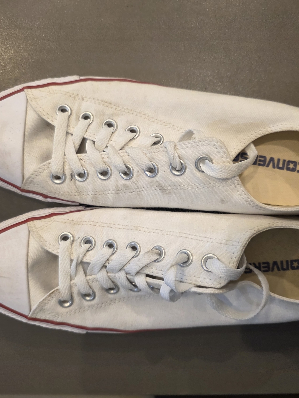 Converse White Low-Top Canvas Sneakers with Red Trim